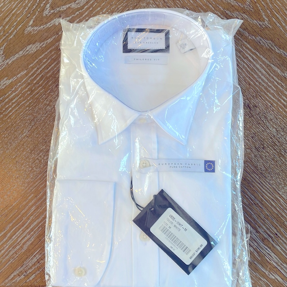 Ron Tomson - Pure Cotton Classic Collar Sateen Dress Shirt - White - Medium